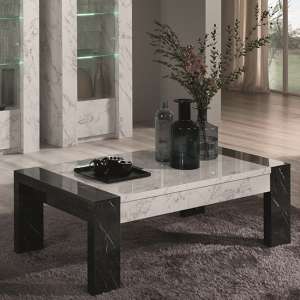 Attoria Wooden Coffee Table In White And Black Marble Effect