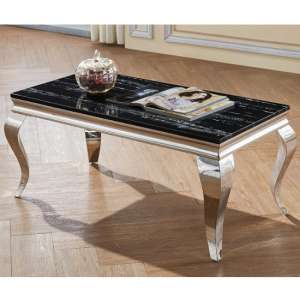 Aubert Marble Effect Coffee Table In Black And Stainless Steel