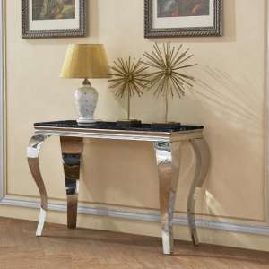 Aella Marble Effect Console Table In Black And Stainless Steel