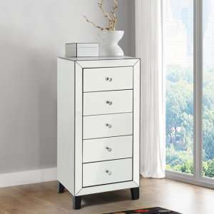 Agalia Narrow Mirrored Chest Of Drawers With 5 Drawers