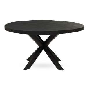 Aula Round Wooden Dining Table With Black Metal Legs