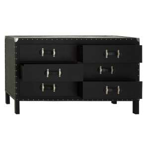 Aurich Wooden Chest Of 6 Drawers In Black Leather Effect