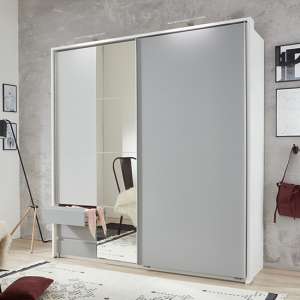 Aurich Sliding Mirrored Wardrobe In Light Grey And White