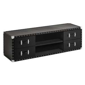 Aurich Wooden TV Stand In Black Leather Effect