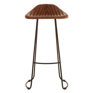 Australis Brown Leather Bar Stool With Iron Sled Base