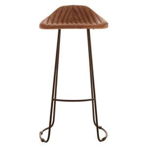 Australis Light Brown Leather Bar Stool With Iron Sled Base