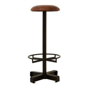 Australis Round Brown Leather Bar Stool With Iron Base