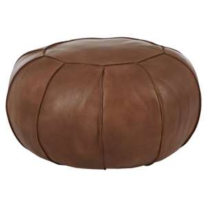 Australis Genuine Leather Pouffe In Brown