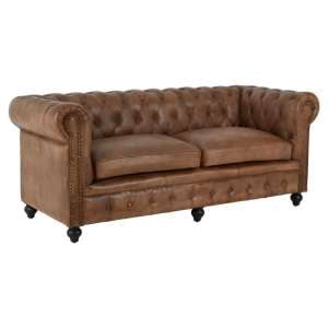 Australis Upholstered Leather 3 Seater Sofa In Brown