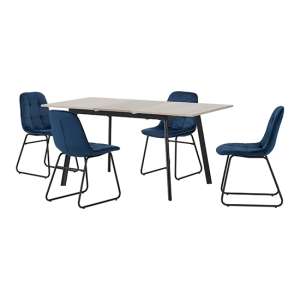 Avah Extending Concrete Effect Dining Table 4 Lyster Blue Chair