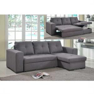 Genna Modern Corner Sofa Bed In Grey Linen With Storage