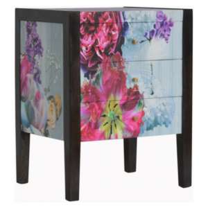 Avanti Wooden Bedside Cabinet In Floral Pattern