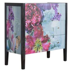 Avanti Wooden Chest Of 3 Drawers In Floral Pattern