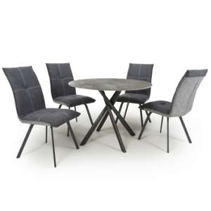 Accro Grey Glass Dining Table With 4 Ansan Grey Chairs