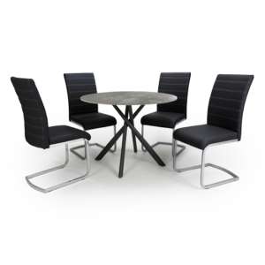 Accro Grey Glass Dining Table With 4 Conary Black Chairs