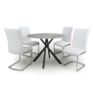 Accro Grey Glass Dining Table With 4 Conary White Chairs