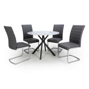 Accro White Glass Dining Table With 4 Conary Grey Chairs