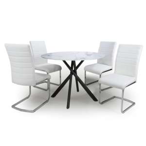 Accro White Glass Dining Table With 4 Conary White Chairs