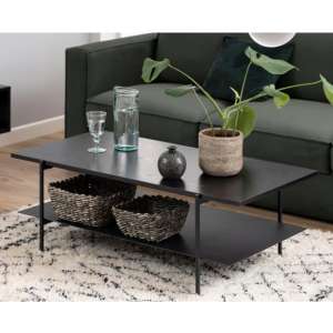 Avilo Wooden Coffee Table In Ash Black With Undershelf