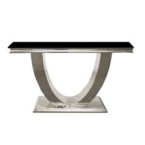 Avon Black Glass Console Table With Polished Steel Base