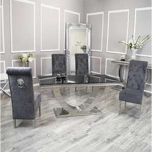Avon Black Glass Dining Table With 4 Elmira Dark Grey Chairs