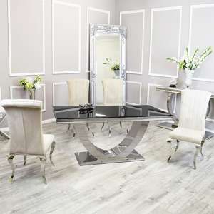 Avon Black Glass Dining Table With 4 North Cream Chairs
