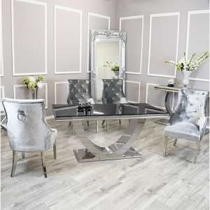 Avon Black Glass Dining Table With 4 Dessel Pewter Chairs