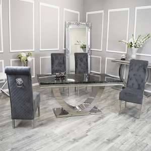 Avon Black Marble Dining Table With 8 Elmira Dark Grey Chairs