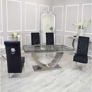 Avon Dark Grey Marble Dining Table With 4 Elmira Black Chairs