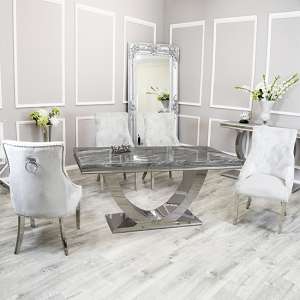 Avon Dark Grey Marble Dining Table 4 Dessel Light Grey Chairs
