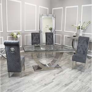 Avon Dark Grey Marble Dining Table 8 Elmira Dark Grey Chairs