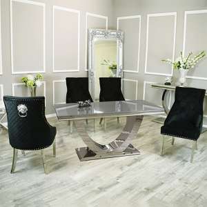 Avon Grey Glass Dining Table With 4 Benton Black Chairs