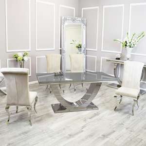 Avon Grey Glass Dining Table With 8 North Cream Chairs