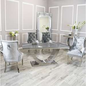 Avon Grey Glass Dining Table With 4 Dessel Pewter Chairs