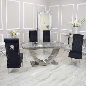 Avon Light Grey Marble Dining Table With 6 Elmira Black Chairs