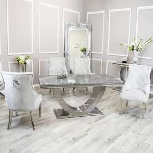 Avon Light Grey Marble Dining Table 8 Dessel Light Grey Chairs
