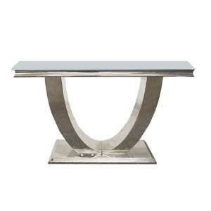 Avon White Glass Console Table With Polished Steel Base