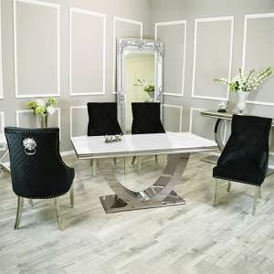Avon White Glass Dining Table With 4 Benton Black Chairs
