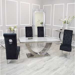 Avon White Glass Dining Table With 4 Elmira Black Chairs