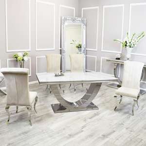 Avon White Glass Dining Table With 4 North Cream Chairs