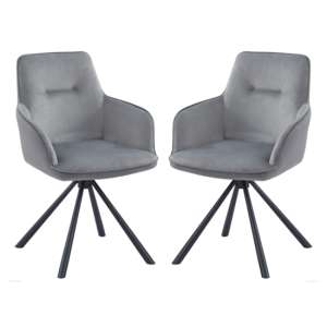Avondale Swivel Grey French Velvet Dining Chairs In Pair