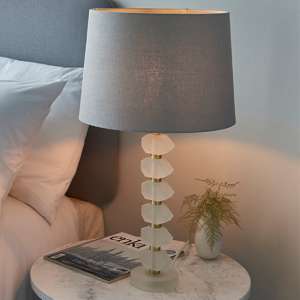 Awka Charcoal Linen Shade Table Lamp With Frosted Glass Base