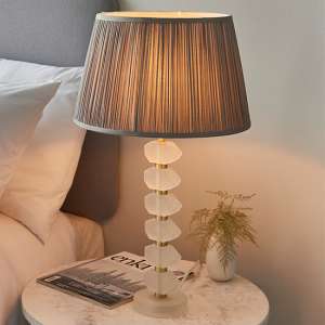 Awka Charcoal Silk Shade Table Lamp With Frosted Glass Base