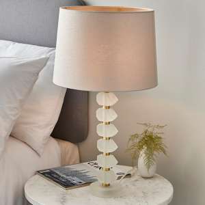 Awka Natural Linen Shade Table Lamp With Frosted Glass Base