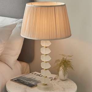 Awka Oyster Silk Shade Table Lamp With Frosted Glass Base