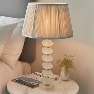 Awka Silver Silk Shade Table Lamp With Frosted Glass Base