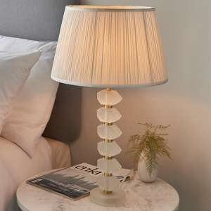 Awka White Silk Shade Table Lamp With Frosted Glass Base