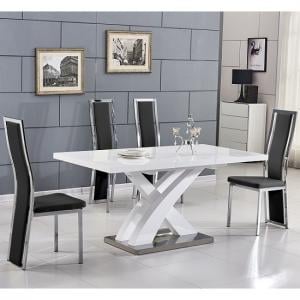 Axara Extending Small Dining Set In White Gloss 4 Black Chairs