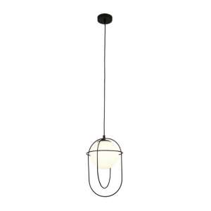 Axis 1 Pendant Light In Black With Opal Glass Ball