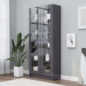 Axtan High Gloss Display Cabinet With 2 Doors In Grey
